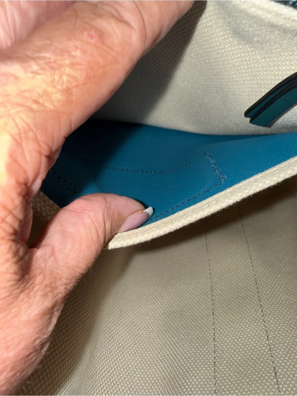 Marc Jacobs Teal Canvas Messenger Tote with Cream Trim